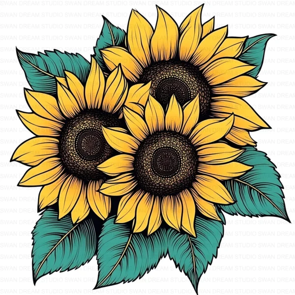 Whimsical Sunflower Bright Floral Clipart Bundle Printable JPG Card Making Paper Craft Junk Journal Scrapbooking Digital Download