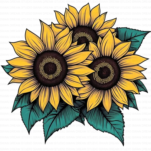 Whimsical Sunflower Bright Floral Clipart Bundle Printable JPG Card Making Paper Craft Junk Journal Scrapbooking Digital Download