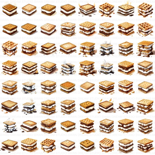 ClipartD40L_t13 Smores Chocolate Dessert Cookie Sweet Treat Clipart Bundle Printable JPG Card Making Paper Craft Junk Journal Scrapbooking Digital Download