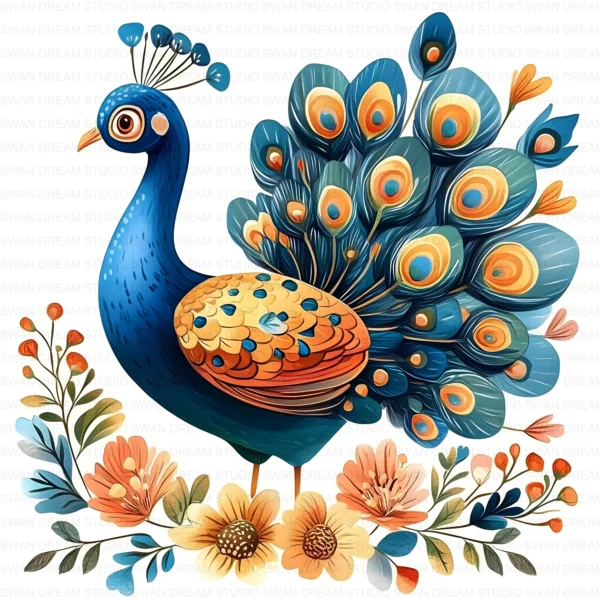 ClipartD42L_t3 Quirky Peacock Whimsical Bird Clipart Bundle Printable JPG Card Making Paper Craft Junk Journal Scrapbooking Digital Download