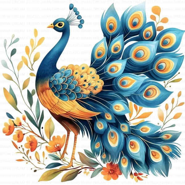 ClipartD42L_t8 Quirky Peacock Whimsical Bird Clipart Bundle Printable JPG Card Making Paper Craft Junk Journal Scrapbooking Digital Download