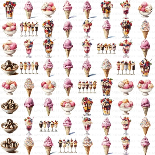 Ice Cream Dessert Sweet Treat Clipart Bundle Printable JPG Card Making Paper Craft Junk Journal Scrapbooking Digital Download