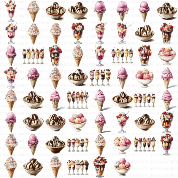 Ice Cream Dessert Sweet Treat Clipart Bundle Printable JPG Card Making Paper Craft Junk Journal Scrapbooking Digital Download