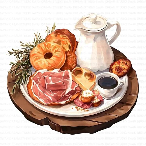 Breakfast Brunch Food Coffee Pastry Clipart Bundle Printable JPG Card Making Paper Craft Junk Journal Scrapbooking Digital Download