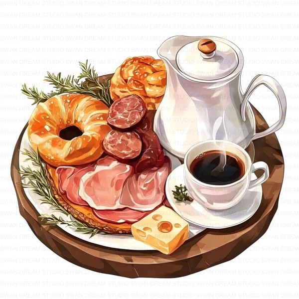 Breakfast Brunch Food Coffee Pastry Clipart Bundle Printable JPG Card Making Paper Craft Junk Journal Scrapbooking Digital Download