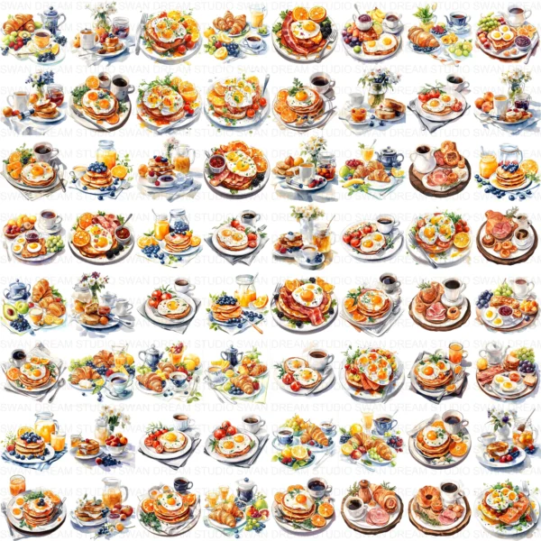 Breakfast Brunch Food Coffee Pastry Clipart Bundle Printable JPG Card Making Paper Craft Junk Journal Scrapbooking Digital Download