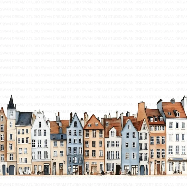 Winter Townhouses Snowy City Homes Clipart Bundle Printable JPG Card Making Paper Craft Junk Journal Scrapbooking Digital Download