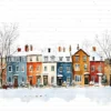 Winter Townhouses Snowy City Homes Clipart Bundle Printable JPG Card Making Paper Craft Junk Journal Scrapbooking Digital Download