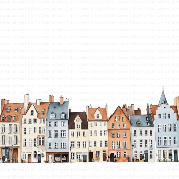 Winter Townhouses Snowy City Homes Clipart Bundle Printable JPG Card Making Paper Craft Junk Journal Scrapbooking Digital Download