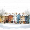 Winter Townhouses Snowy City Homes Clipart Bundle Printable JPG Card Making Paper Craft Junk Journal Scrapbooking Digital Download