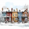 Winter Townhouses Snowy City Homes Clipart Bundle Printable JPG Card Making Paper Craft Junk Journal Scrapbooking Digital Download