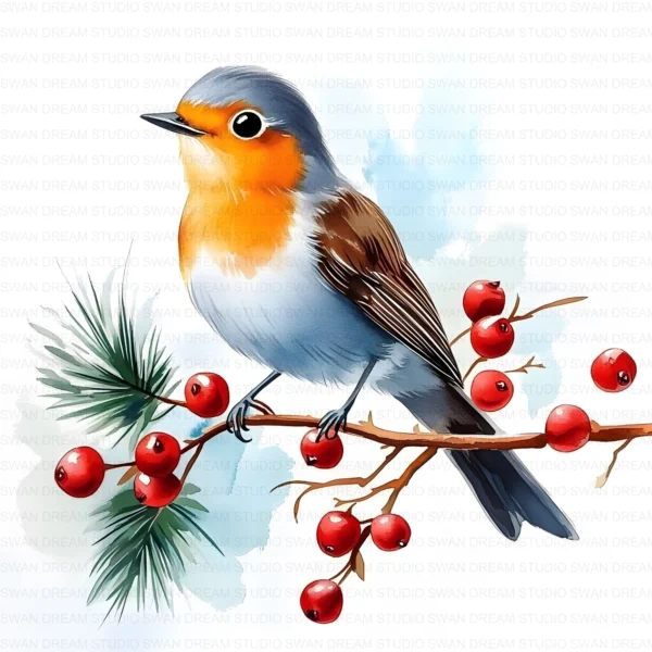 Christmas Robin Bird Holiday Winter Clipart Bundle Printable JPG Card Making Paper Craft Junk Journal Scrapbooking Digital Download