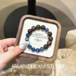 Kyanite Agarwood Bracelet | Deep Blue Crystal Wood | Clarity Communication & Grounding Calm