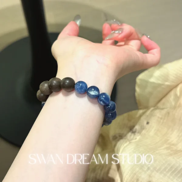 Kyanite Agarwood Bracelet | Deep Blue Crystal Wood | Clarity Communication & Grounding Calm