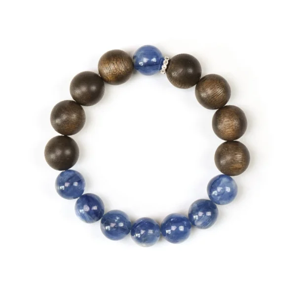 Kyanite Agarwood Bracelet | Deep Blue Crystal Wood | Clarity Communication & Grounding Calm