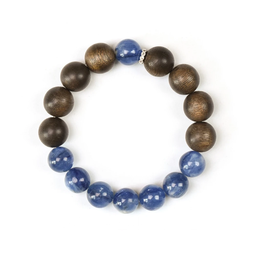 Kyanite Agarwood Bracelet | Deep Blue Crystal Wood | Clarity Communication & Grounding Calm