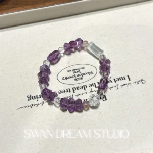 Faceted Amethyst Crystal Bracelet | Clear Quartz Accents | Wisdom Clarity & Calm Energy