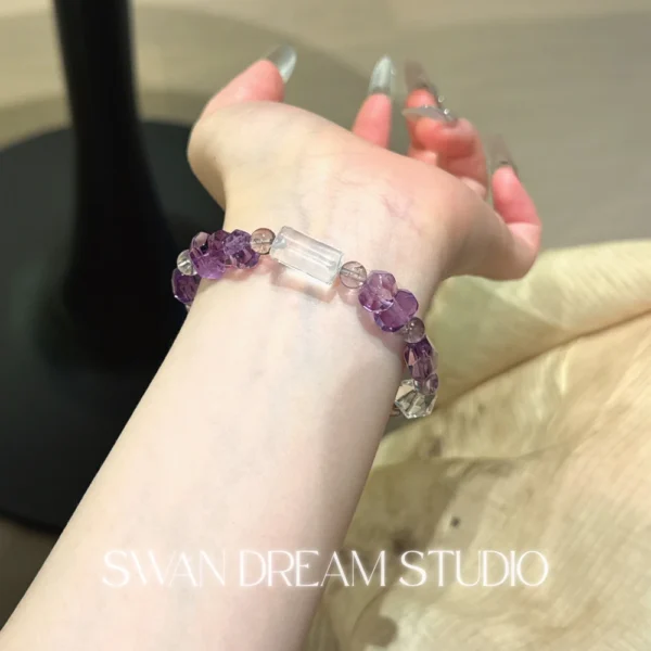 Faceted Amethyst Crystal Bracelet | Clear Quartz Accents | Wisdom Clarity & Calm Energy