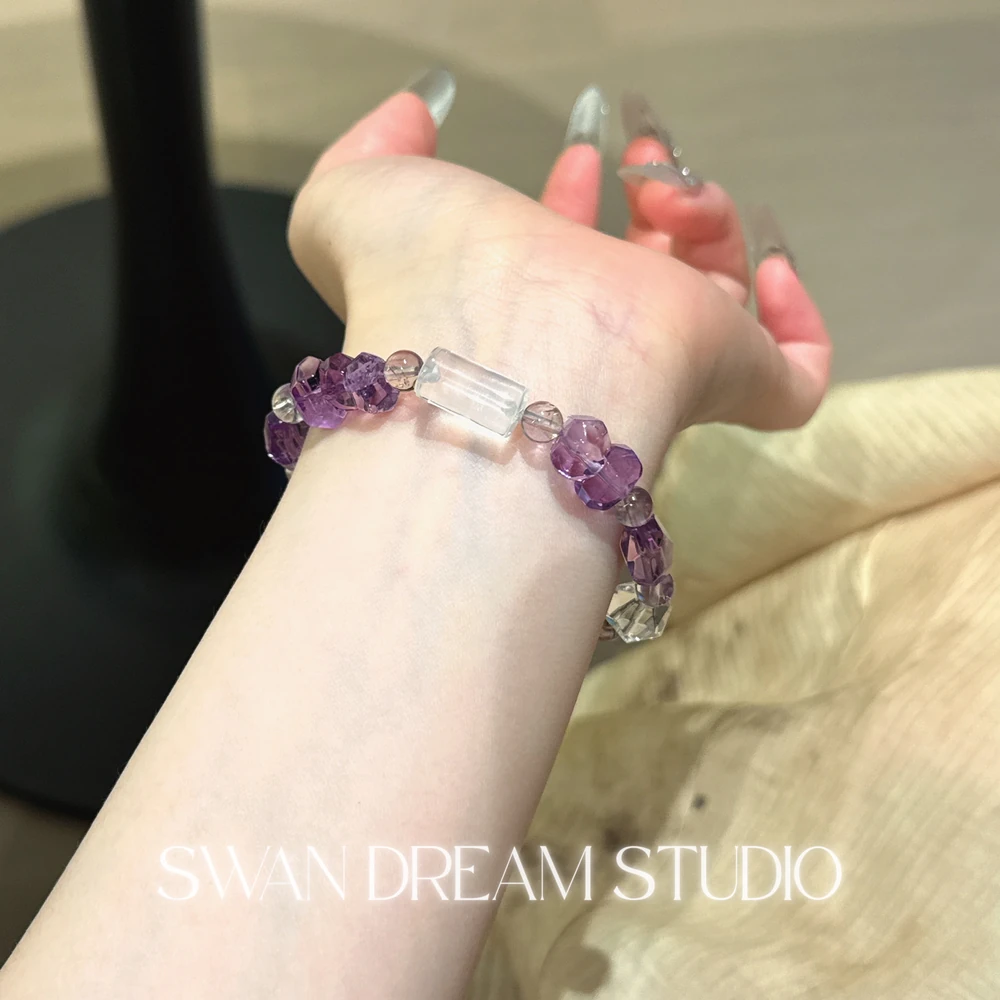 Faceted Amethyst Crystal Bracelet | Clear Quartz Accents | Wisdom Clarity & Calm Energy