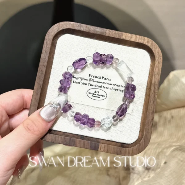 Faceted Amethyst Crystal Bracelet | Clear Quartz Accents | Wisdom Clarity & Calm Energy