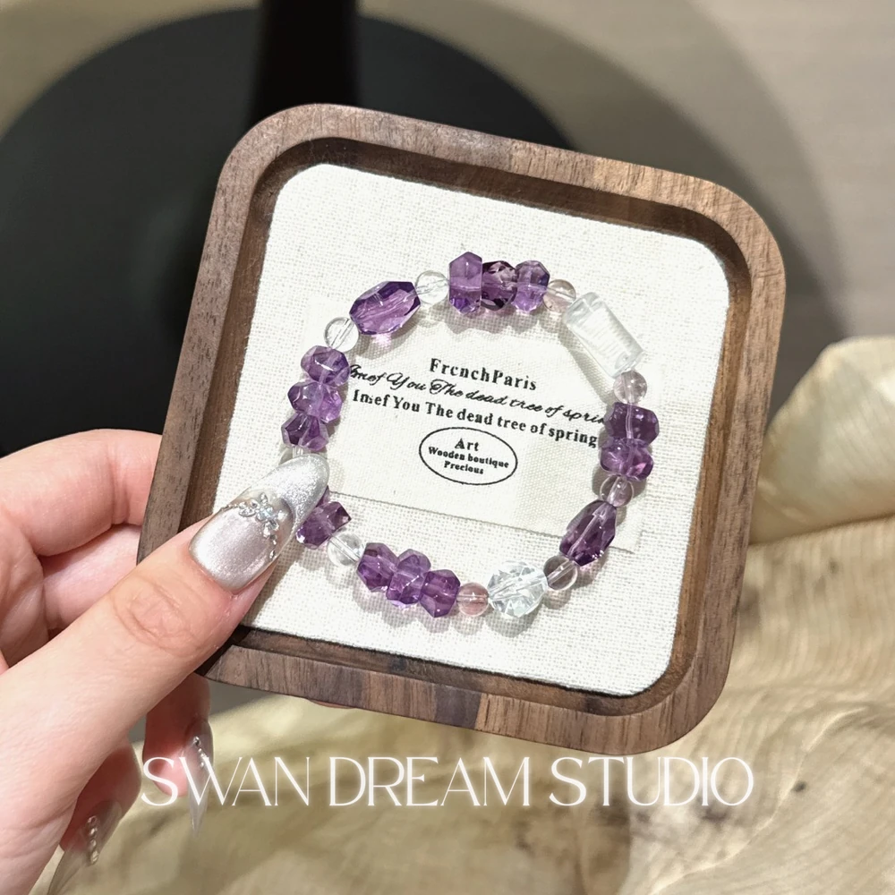 Faceted Amethyst Crystal Bracelet | Clear Quartz Accents | Wisdom Clarity & Calm Energy