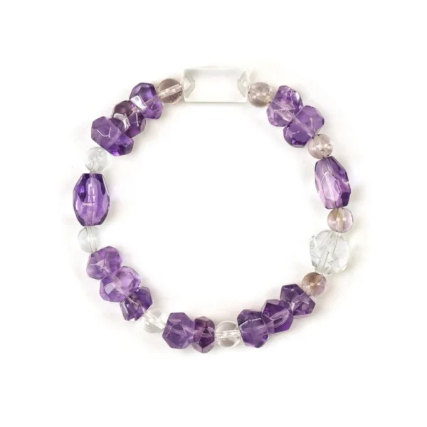 Faceted Amethyst Crystal Bracelet | Clear Quartz Accents | Wisdom Clarity & Calm Energy