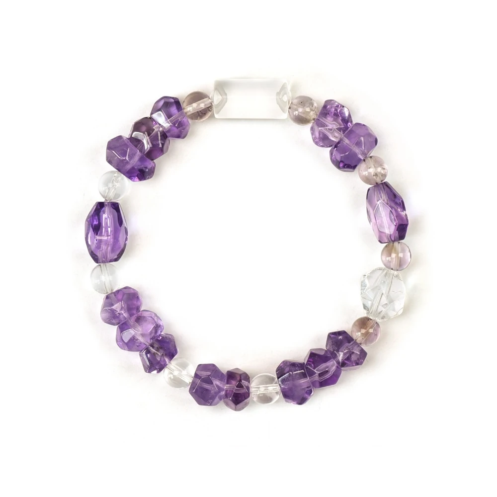 Faceted Amethyst Crystal Bracelet | Clear Quartz Accents | Wisdom Clarity & Calm Energy