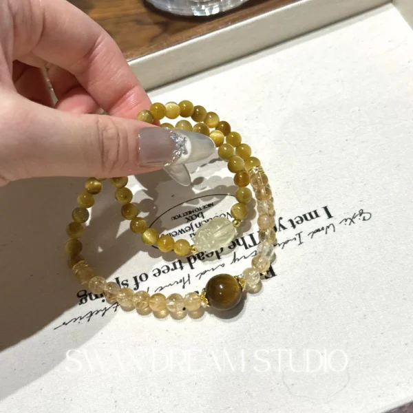 Tiger Eye Citrine Bracelet | Gold Pixiu Charm | Courage Focus & Wealth Attraction Energy