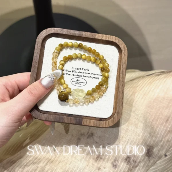 Tiger Eye Citrine Bracelet | Gold Pixiu Charm | Courage Focus & Wealth Attraction Energy