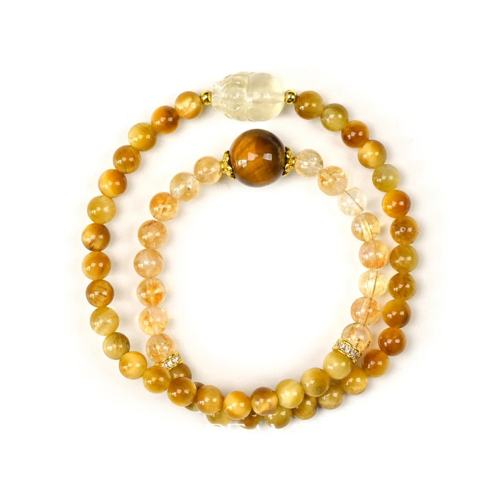 Tiger Eye Citrine Bracelet | Gold Pixiu Charm | Courage Focus & Wealth Attraction Energy