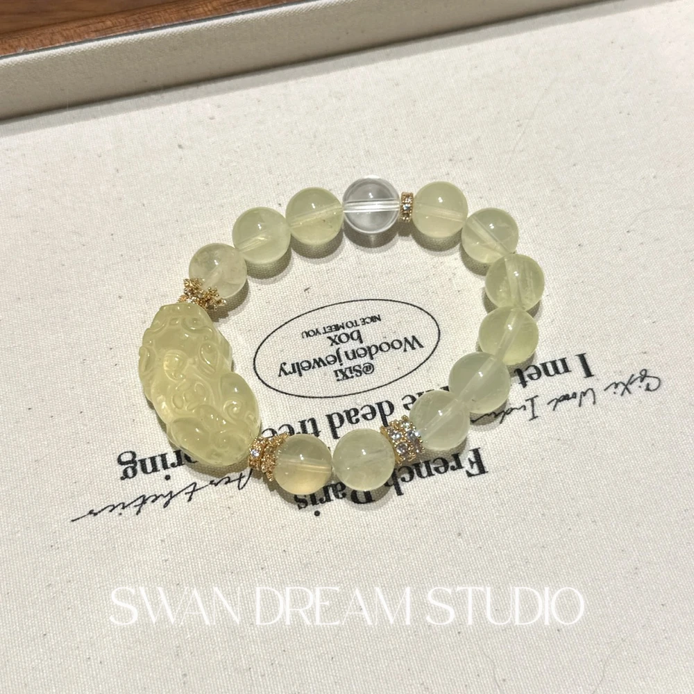 Citrine Pixiu Bracelet | Clear Quartz Accents | Wealth Attraction & Positive Energy Flow
