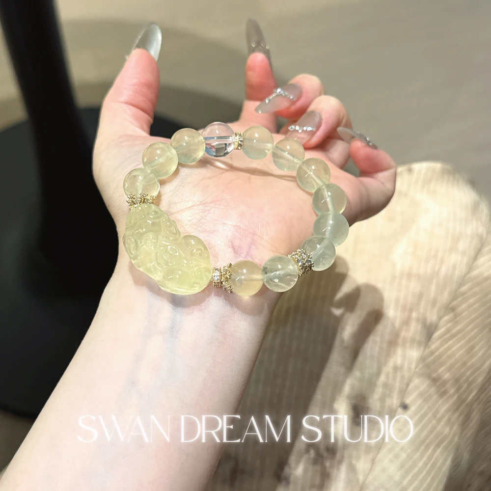 Citrine Pixiu Bracelet | Clear Quartz Accents | Wealth Attraction & Positive Energy Flow