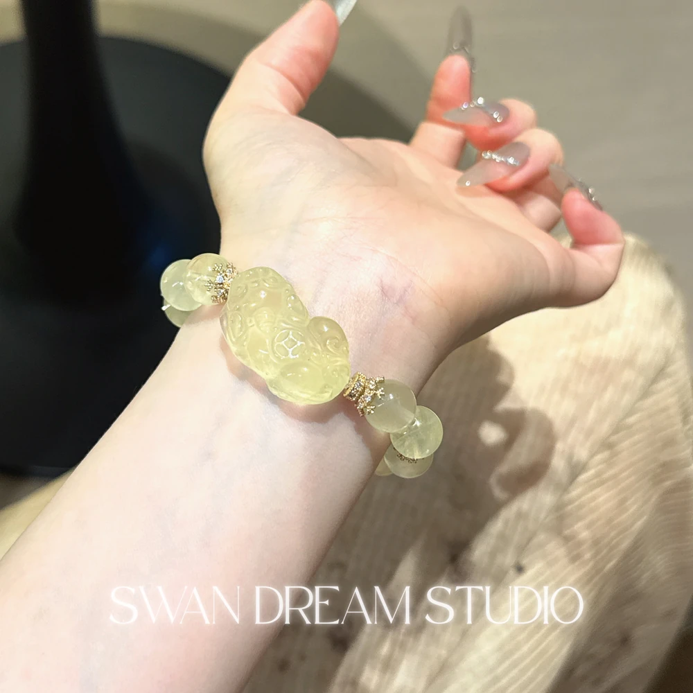 Citrine Pixiu Bracelet | Clear Quartz Accents | Wealth Attraction & Positive Energy Flow