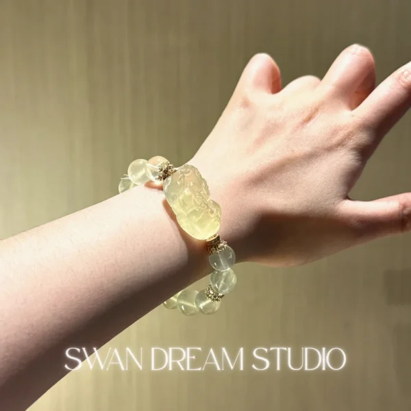 Citrine Pixiu Bracelet | Clear Quartz Accents | Wealth Attraction & Positive Energy Flow