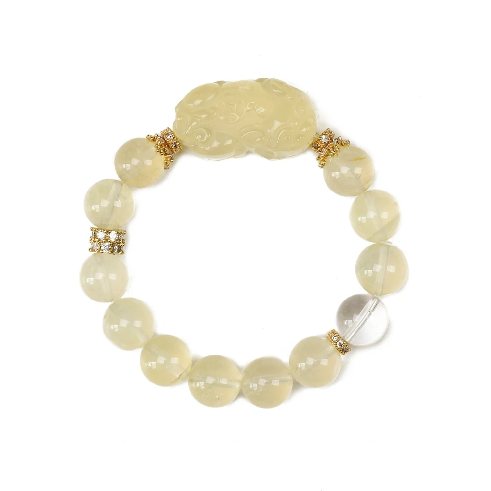 Citrine Pixiu Bracelet | Clear Quartz Accents | Wealth Attraction & Positive Energy Flow