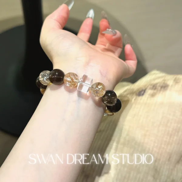 Clear Quartz Smoky Quartz Bracelet | Gold Flake Accents | Grounding Protection & Energy Clarity