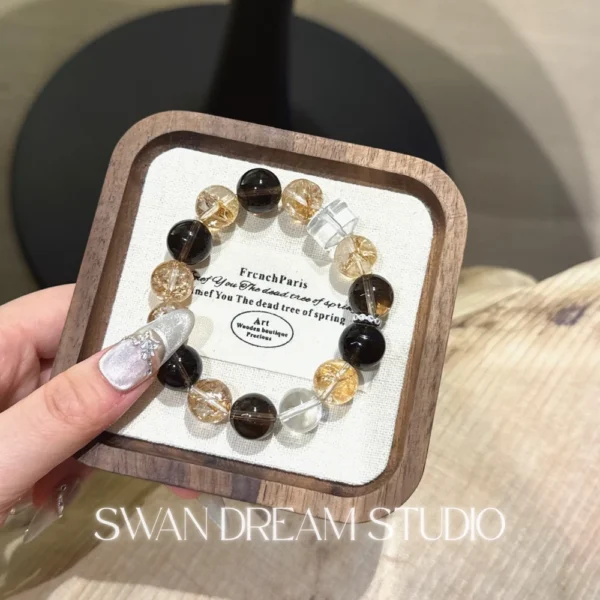 Clear Quartz Smoky Quartz Bracelet | Gold Flake Accents | Grounding Protection & Energy Clarity