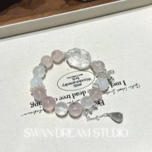 Rose Quartz Crystal Bracelet | White Quartz Nine-Tail Fox | Love Attraction Charm & Emotional Purity