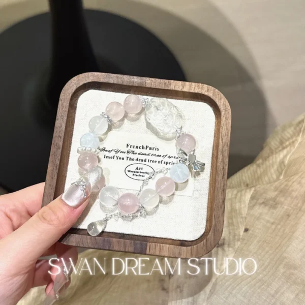 Rose Quartz Crystal Bracelet | White Quartz Nine-Tail Fox | Love Attraction Charm & Emotional Purity