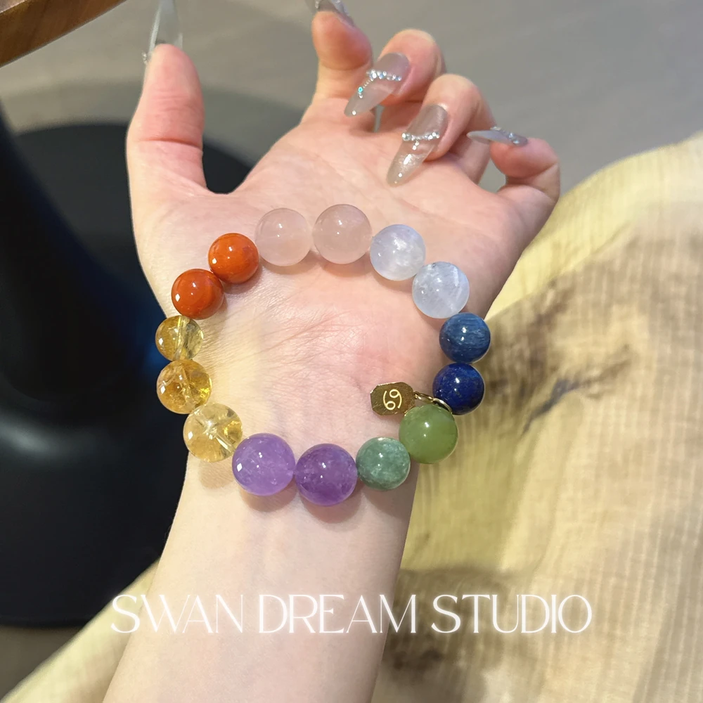 Cancer Crystal Bracelet | Rose Quartz Blue Moonstone Citrine | Emotional Healing Security & Abundance Energy