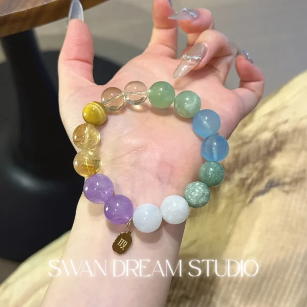 Virgo Crystal Bracelet | Aquamarine Citrine Blue Moonstone | Clarity Calm Focus & Emotional Balance