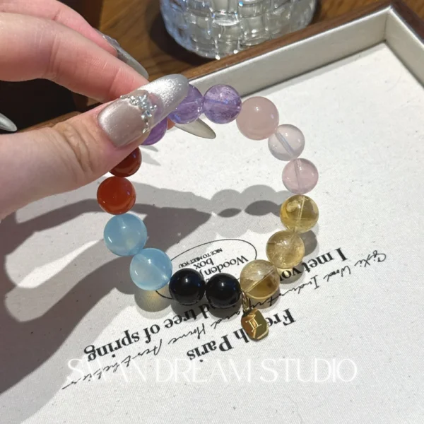 Gemini Crystal Bracelet | Aquamarine Amethyst Citrine Rose Quartz Obsidian | Balance Clarity Confidence & Flow