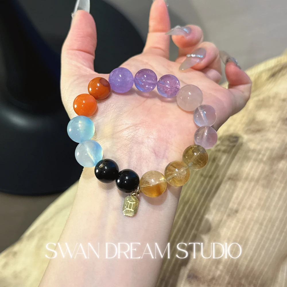 Gemini Crystal Bracelet | Aquamarine Amethyst Citrine Rose Quartz Obsidian | Balance Clarity Confidence & Flow