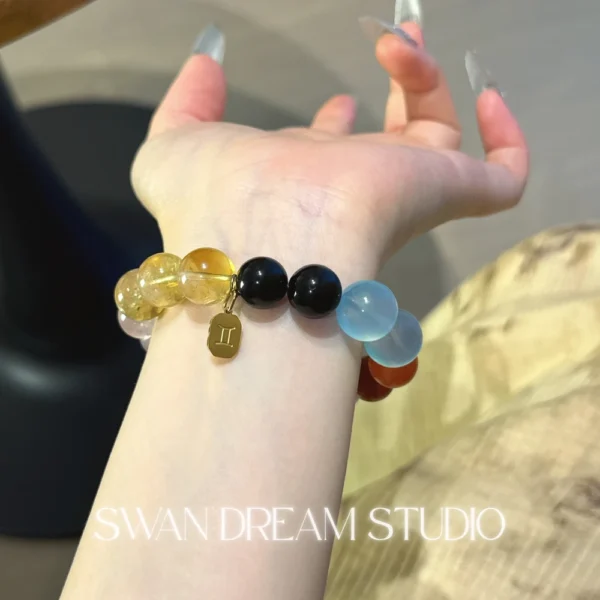 Gemini Crystal Bracelet | Aquamarine Amethyst Citrine Rose Quartz Obsidian | Balance Clarity Confidence & Flow