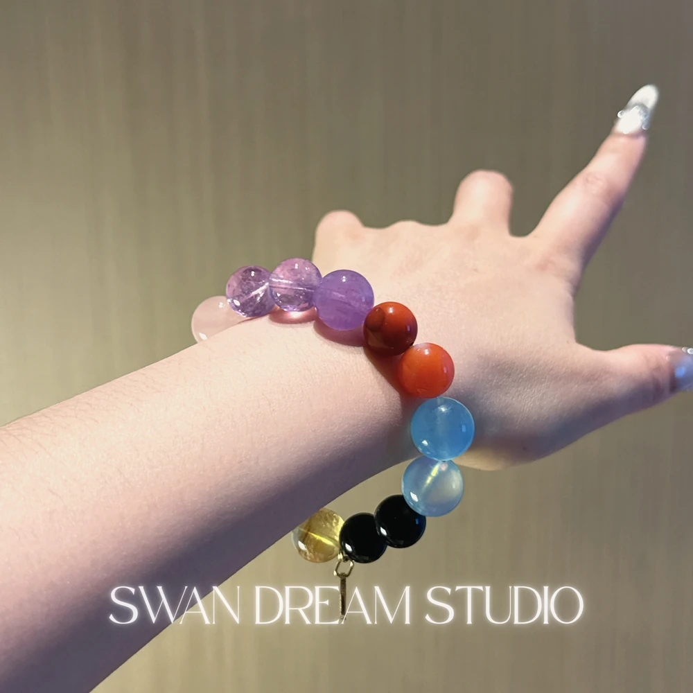 Gemini Crystal Bracelet | Aquamarine Amethyst Citrine Rose Quartz Obsidian | Balance Clarity Confidence & Flow