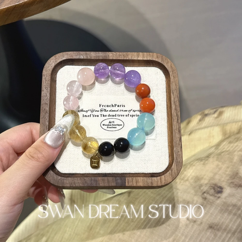 Gemini Crystal Bracelet | Aquamarine Amethyst Citrine Rose Quartz Obsidian | Balance Clarity Confidence & Flow