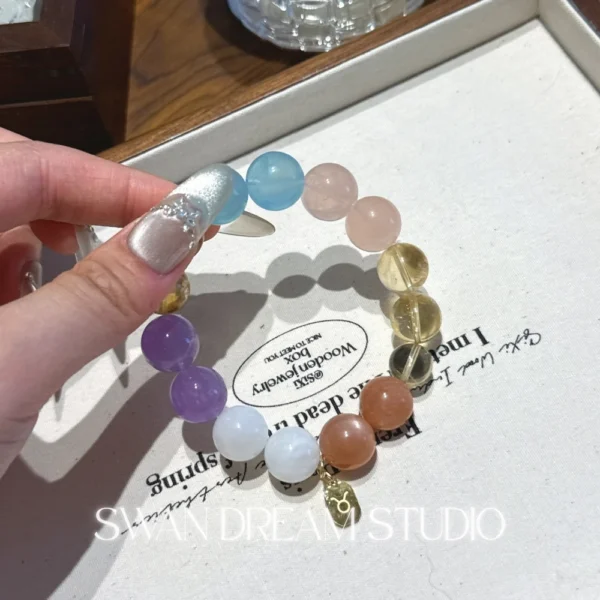 Taurus Crystal Bracelet | Aquamarine Moonstone Citrine Sunstone | Abundance Confidence & Love