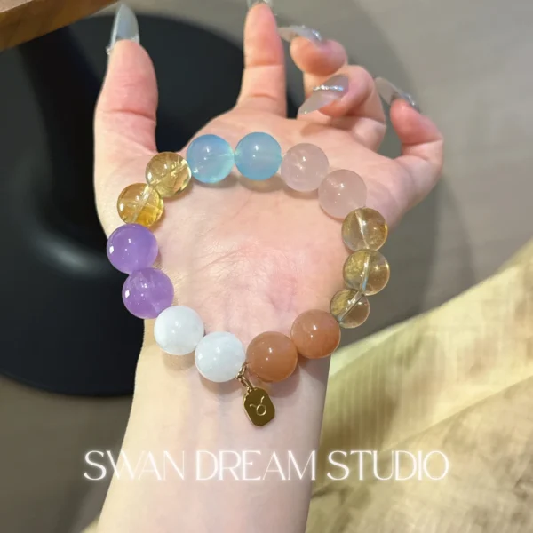 Taurus Crystal Bracelet | Aquamarine Moonstone Citrine Sunstone | Abundance Confidence & Love