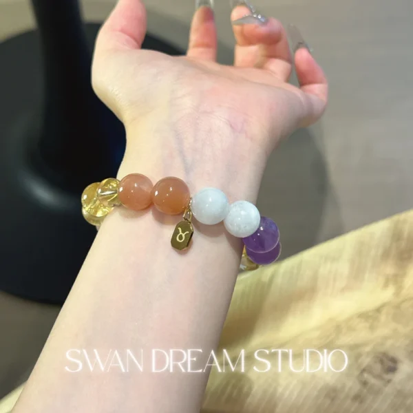 Taurus Crystal Bracelet | Aquamarine Moonstone Citrine Sunstone | Abundance Confidence & Love