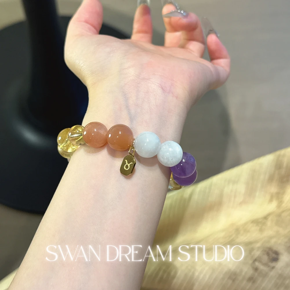 Taurus Crystal Bracelet | Aquamarine Moonstone Citrine Sunstone | Abundance Confidence & Love